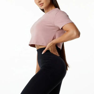 Tops cortos OEM/ODM para mujer, de secado rápido, transpirables, ligeros, 100% algodón, cuello redondo, manga corta, logotipo personalizado - Product Image 5