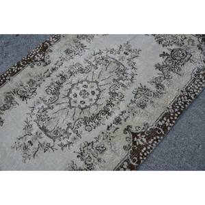 Tapis traditionnel en laine marron beige 3.8x6.8 pieds fait à la main Design patchwork turc pour entrée couloir salon utiliser Latex - Product Image 5