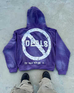 Fabricante personalizado Rhinestone puntiagudo desgastado parche bordado Unisex Sudadera con capucha apliques Vintage ácido lavado Zip Up sudaderas con capucha - Product Image 4