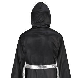Black-Color Silver-Lining Top Selling Best Quality Kick Boxing-Gown With Hood-Silver Belt Boxing Robes Custom Fighting-<b>Dress</b> - Product Image 3