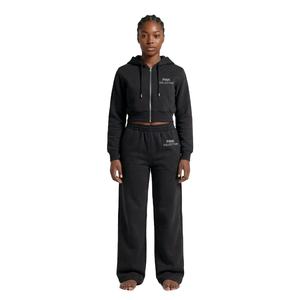 Ensemble personnalisé de veste zippée et pantalon en molleton pour femme, ensemble deux pièces uni de survêtement et crop top à capuche pour femme - Product Image 2