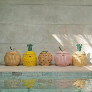 Panier de rangement multifonctionnel et écologique en rotin ananas jaune - Product Image 6
