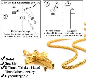 <b>Crucifix</b> <b>gold</b> Urn Necklace for Ashes Stainless Steel Jewelry Memorial Keepsake Urn Lockets Pendant for Men Women Custom Size - Product Image 2