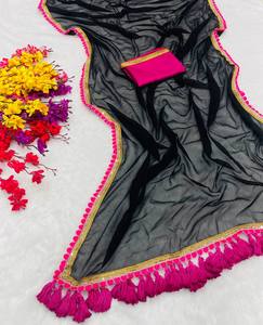 ส่าหรีลูกไม้มีขอบปักลายลูกไม้ตามแบบ - Product Image 5