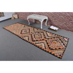 Turkish Vintage <b>Runner</b> <b>Rug</b> 3.2x9.8 ft, Orange Black Camouflage Wool <b>Rug</b> - Product Image 2