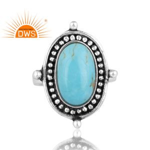 แหวนพลอยเทอร์ควอยส์คิงแมนจากธรรมชาติสีเงินออกแบบได้ตามต้องการสำหรับผู้หญิงเป็นของขวัญสำหรับผู้หญิง - Product Image 3