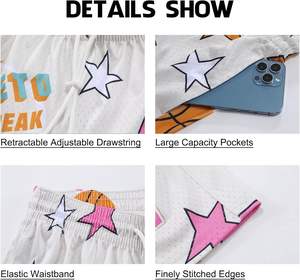 All Over Print Star 5 pulgadas Entrepierna Baloncesto de peso pesado Poliéster de alta calidad Pantalones cortos de malla de doble capa sublimados personalizados - Product Image 5