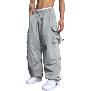 Pantalones de chándal de lona informales para hombre, pantalones de chándal cónicos con cintura media elástica, pantalones transpirables con cordón - Product Image 1