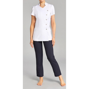 Tunique en faux lin personnalisable pour femmes, respirante, écologique, uniformes de travail pour infirmières, brodés, spa, salon de beauté, hôpital - Product Image 3