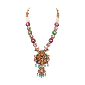 Collier de temple Nakshi en argent 925 Royal Divine Court Gajaah avec rubis émeraude polki tourmaline, bijoux de mariée traditionnels - Product Image 3