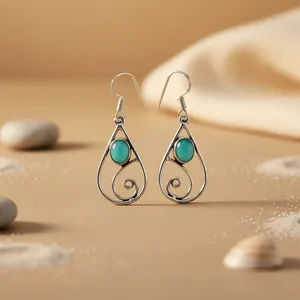 Boucles d'oreilles en argent sterling en forme de goutte d'eau avec pierre turquoise, style bohème, pour femmes, à porter au quotidien - Product Image 3