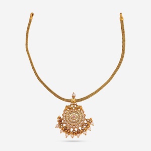 Vintage Silver Temple <b>Necklace</b> 188211 Gold Plated Floral Pattern Diamond Pearl Main Stones Religious Ethnic for Wedding Gift - Product Image 1
