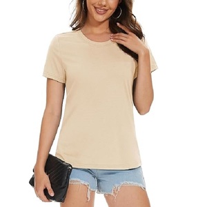 Camiseta promocional de mujer de talla grande con cuello redondo de manga corta de color albaricoque claro sólido de 100% algodón con diseño OEM hecho a medida de BD - Product Image 1