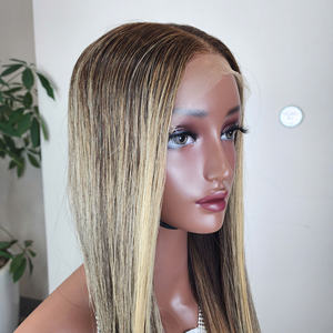 Perruques en dentelle frontale HD avec racines foncées, cheveux humains bruts de qualité supérieure, blondes, lisses et soyeuses, vente en gros - Product Image 1