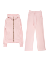 Ensemble décontracté deux pièces pour femme : Manteau chaud slim, pantalon large et sweat à capuche zippé doré, en velours anti-boulochage, idéal pour le quotidien
