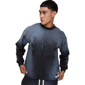 Conjunto de chándal de calle con degradado lavado para hombre, conjunto gráfico de dos piezas de gran tamaño, Top en capas de manga larga, ropa personalizada OEM - Product Image 3