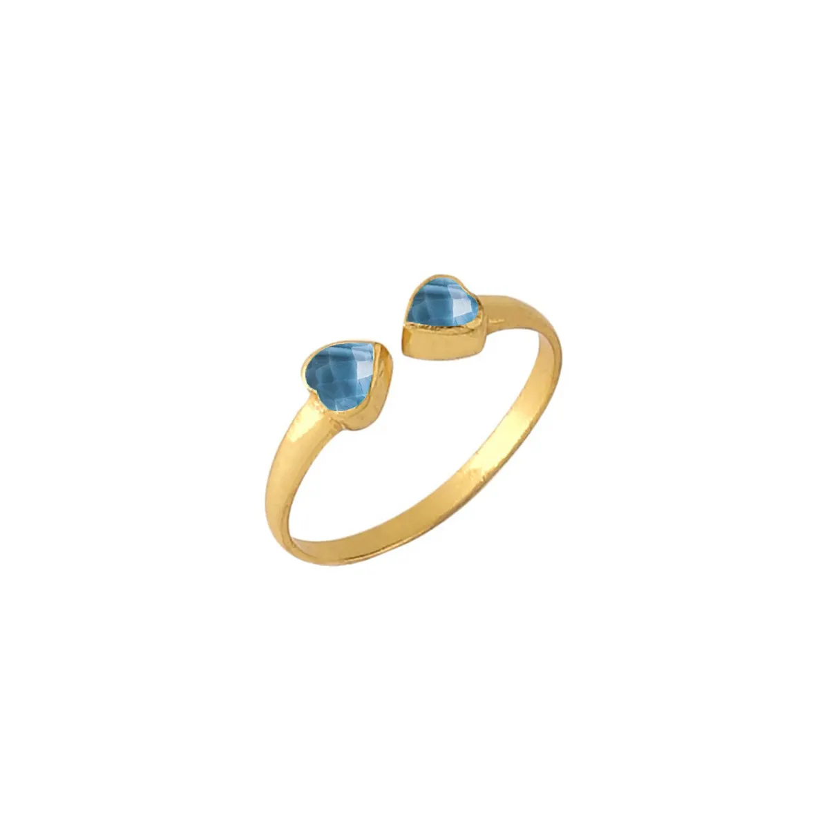Tự nhiên màu xanh Opal Vòng 4mm hình trái tim vàng vermeil sterling bạc bezel Bộ điều chỉnh Birthstone Vòng đá quý bạc nhẫn