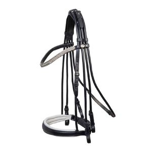 Horse Flash Bridle - Black Comfort Head Bridle con riendas continentales Web, Negro, FULL Desmontable Neopreno Acolchado - Product Image 3