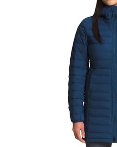 Veste longue matelassée pour femme bleu marine personnalisée, veste d'hiver à capuche, rembourrage en polyester chaud, fermeture à boutons et à glissière, OEM personnalisé - Product Image 2