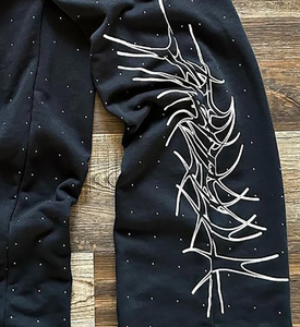 Haute qualité hommes Flare survêtement pantalon coton polaire personnaliser sérigraphie strass taille élastique hommes pantalons de survêtement vêtements d'extérieur - Product Image 4