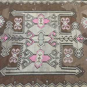Kilim Vintage Rug, 4.1x12.2 ft Turkish Rug, <b>Brown</b> Floral <b>Wool</b> Rug - Product Image 5