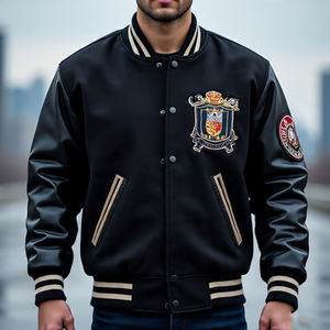 Écussons brodés personnalisés Vestes universitaire en chenille Écussons à manches en cuir pour hommes Veste universitaire de baseball boutonnée pour hommes - Product Image 1