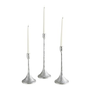 Elegante Juego de 3 Candelabros Plateados, Portavelas de Metal Texturizado para Centros de Mesa de Boda, Decoración de Mesa para el Hogar y Días Festivos - Product Image 1