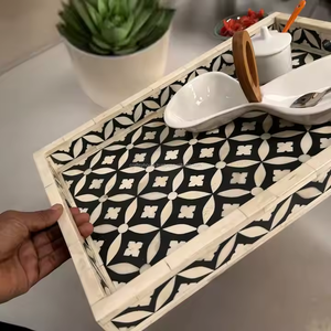Bandeja para servir con incrustaciones de hueso indio con patrón Floral personalizable, artesanías naturales, opciones de tamaño, diseño de bandeja con incrustaciones de hueso, varios colores - Product Image 4