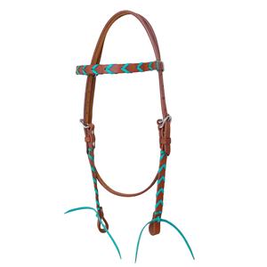 Ensemble de queue de cheval de course occidentale en cuir de vache, couvre-chef/bride occidentale avec vert tressé par des exportateurs indiens au meilleur prix - Product Image 1