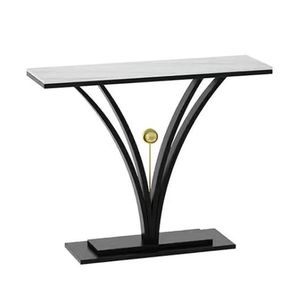 Modern Design Black Color Metal <b>Console</b> <b>Table</b> <b>with</b> <b>Marble</b> <b>Top</b> Sleek Design for Entryway Living Room or Hallway Deco - Product Image 1