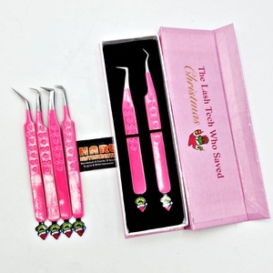 Nouvelle collection 2026, ensemble de pinces à extensions de cils, imprimé cœur rose, design personnalisé Grinch, acier inoxydable pointu, anti-magnétique - Product Image 4