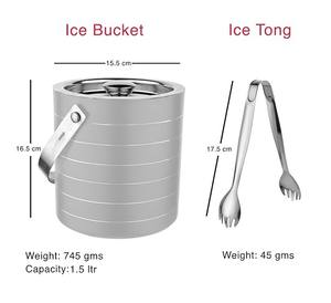 Cubitera Moderna de Acero Inoxidable con Tapa, Asa y Pinzas, Diseño Elegante a Rayas, Aislada para el Hogar, Bar o Fiestas - Product Image 4