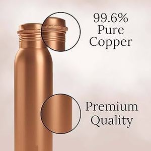 Gourde de randonnée haut de gamme en cuivre pur 100% écologique pour adultes, design classique, avec paille, compatible lave-vaisselle, résistante à l'eau bouillante, 1000 ml - Product Image 2