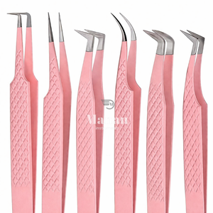 Ensemble de 6 pinces à cils professionnelles pour extensions de cils, kit d'extension de cils, isolation de volume, pinces courbées en forme de L, pinces de précision - Product Image 5