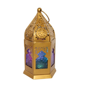 Faroles Modernos de Estilo Marroquí de Metal Dorado con Paneles de Vidrio Multicolores, Farol Decorativo Colgante Hecho a Mano para Decoración del Hogar - Product Image 2
