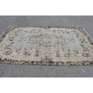 Alfombra turca vintage Beige Marrón 5,4 X 9.3ft Tejido plano de lana con patrón de retazos para decoraciones de sala de estar - Product Image 3