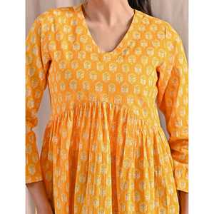 Yellow Jaipuri Chic Top Asymmetrical Collar Stand Collar Embroidered Decoration Women's Poplin <b>Silk</b> Peplum XL for Office Wear - Product Image 2