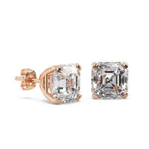 Pendientes de Diamantes con Corte Asscher en Oro Rosa de 14 Quilates, 0.75 Quilates, Calidad H SI1-SI2 - Product Image 2