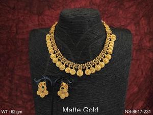 Exquisite Temple Jewellery Coin Set 62gm Traditional Indian Gold Plated <b>Necklace</b> <b>and</b> <b>Earrings</b> Perfect for Festivals <b>and</b> Weddings - Product Image 5