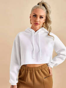 Femmes Nouveau style OEM ODM Casual Logo personnalisé Impression Polyester Sweat à capuche court de haute qualité Sweatshirts Femmes Crop Top Hoodie - Product Image 6