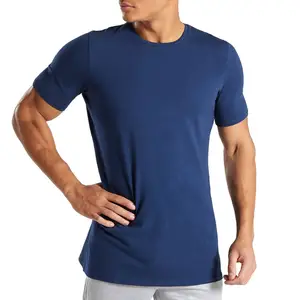 T-Shirt da palestra di colore blu Navy magliette a compressione personalizzate in poliestere/spandex per la produzione di magliette da Yoga per il Fitness in palestra