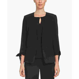 Blazer Nero in Velluto a Coste da Donna CeCe, Aperto sul Davanti, Doppiopetto, Monopetto, con Ricamo e Stampa, Disponibile in Taglie Corte e Lunghe, Taglia 8 - Product Image 1