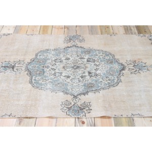 4.3x7.1 ft Vintage Rug, Turkish Area Rug, <b>Brown</b> Blue Floral <b>Wool</b> Rug - Product Image 3