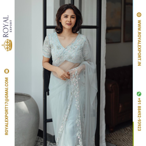 Lanzamiento exclusivo de Butterfly Mono Net Fancy Thread Work Sequence Saree Collection Fabricante por Royal Export en Surat Gujarat - Product Image 1