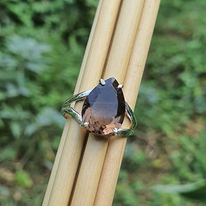 แหวนเงินสเตอริงสีควันควอทซ์925แหวนอัญมณีที่ดีเครื่องประดับลูกแพร์หินบุษราคัมแยกของขวัญแต่งงานงานหมั้น - Product Image 3