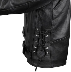 Chaqueta de Cuero para Motociclista MC, de Cuero Vacuno Premium para Hombre, Formal, con Forro Aislante, Cordones Laterales, para Portar Armas Ocultas - Product Image 5