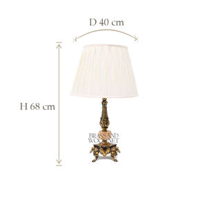 Antique brass <b>table</b> <b>lamp</b> with ornate base marble accent and elegant fabric <b>shade</b> <b>for</b> luxury classic interiors - Product Image 5