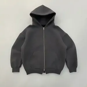 เสื้อฮู้ดมีซิปของผู้ชายผ้าฟลีซผ้าฝ้ายฟอกสีคู่สีเงิน500gsm 450gsm แบบกำหนดเองได้ - Product Image 6