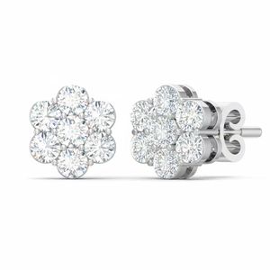 Boucles d'oreilles clous minimalistes en or de haute qualité avec 7 pierres de diamant, motif floral, pour femmes, bijoux fins inspirés de la nature, design épuré - Product Image 1