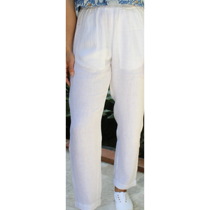 กางเกงขายาวผ้าลินินทรงหลวมสไตล์ลำลองสำหรับผู้หญิง ยี่ห้อ ROOMA สีงาช้าง เอวยางยืด ระบายอากาศได้ดี สีซีดแบบวินเทจ - Product Image 1